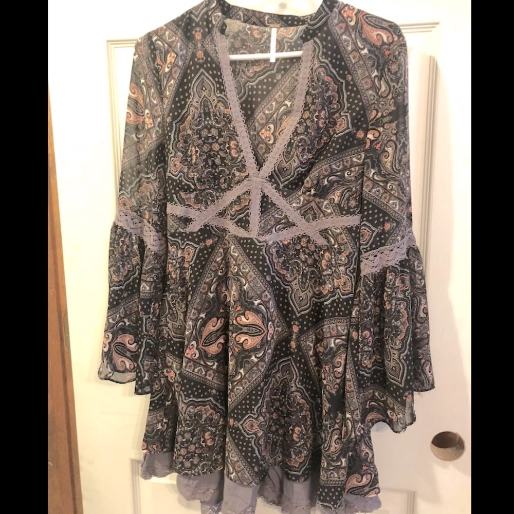 Free People Bell Sleeve Paisley Dress